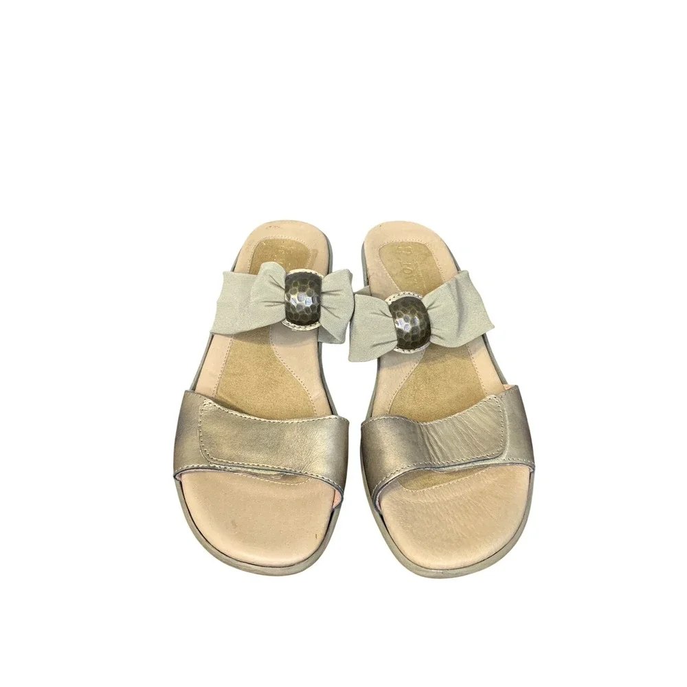 Naot Pinotage Gold Metal/Khaki Leather Slides Sandals‎ Comfort Casual Shoes 8